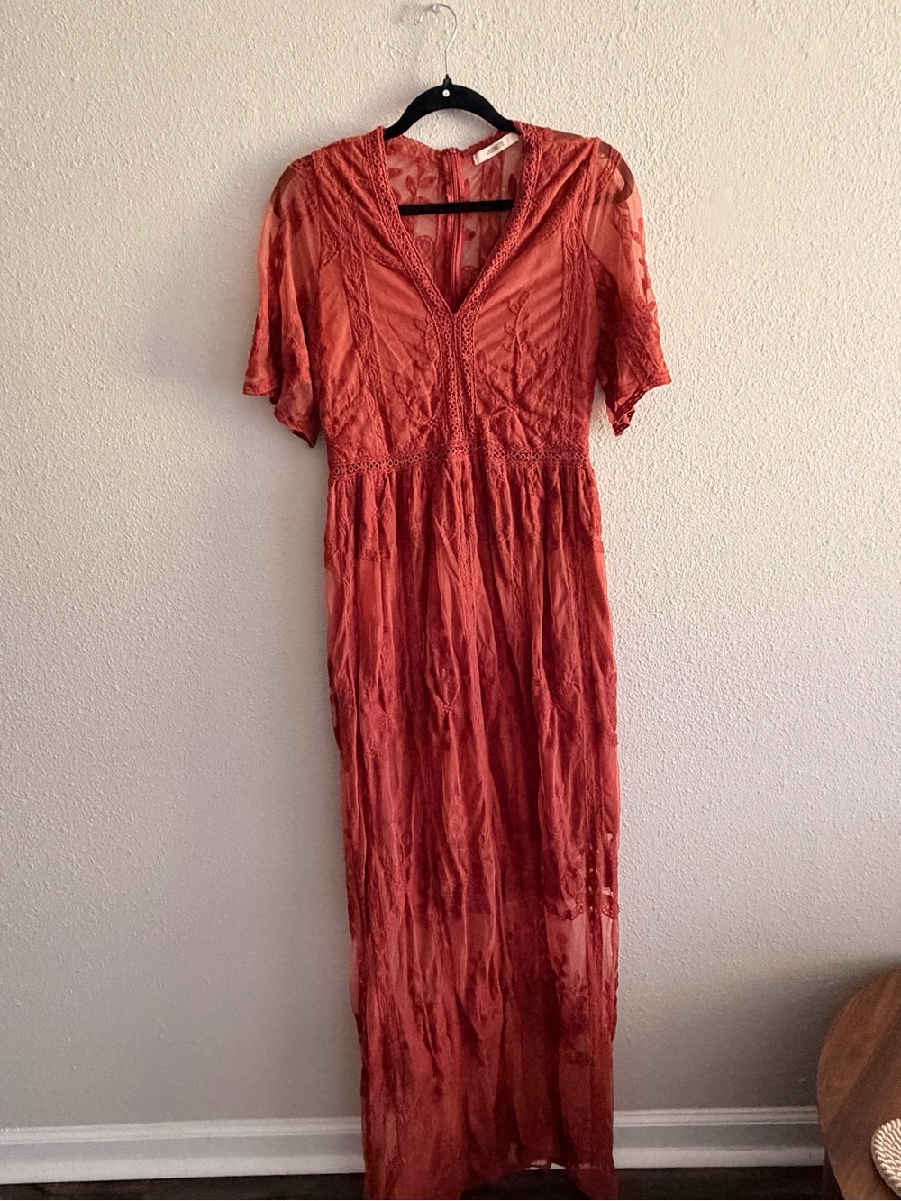 Bohemian V-Neck Maxi Dress in Rust Red